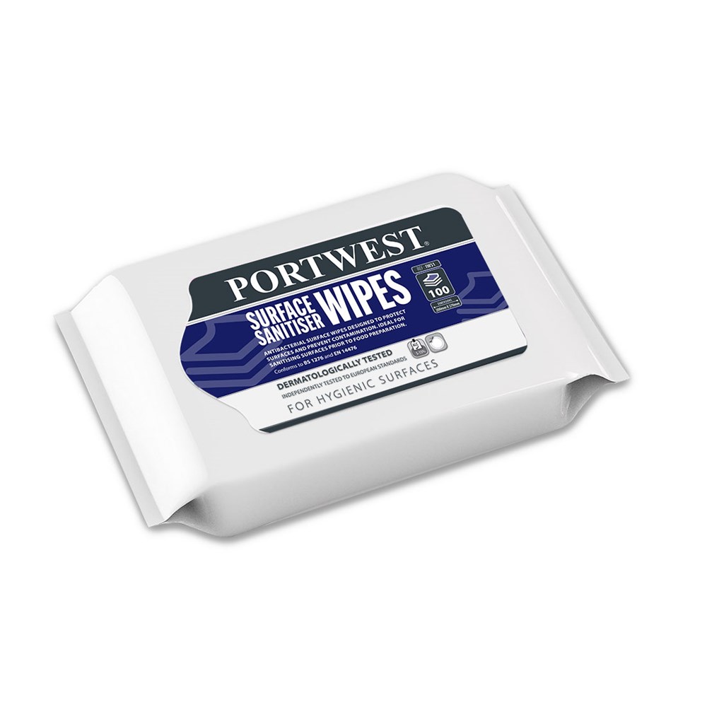Portwest Surface Sanitiser Wipes (100)  White