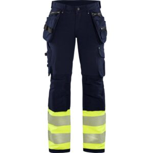 Blaklader Dames High Vis 4-weg stretch werkbroek 7193  Marine/High Vis Geel