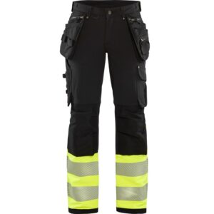 Blaklader Dames High Vis 4-weg stretch werkbroek 7193  Zwart/High Vis Geel