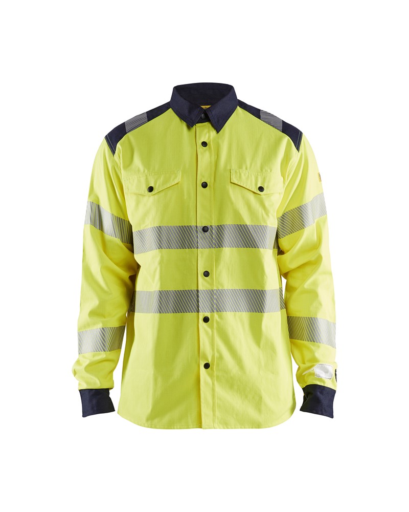 Blaklader Multinorm overhemd 3239  High Vis Geel/Marineblauw