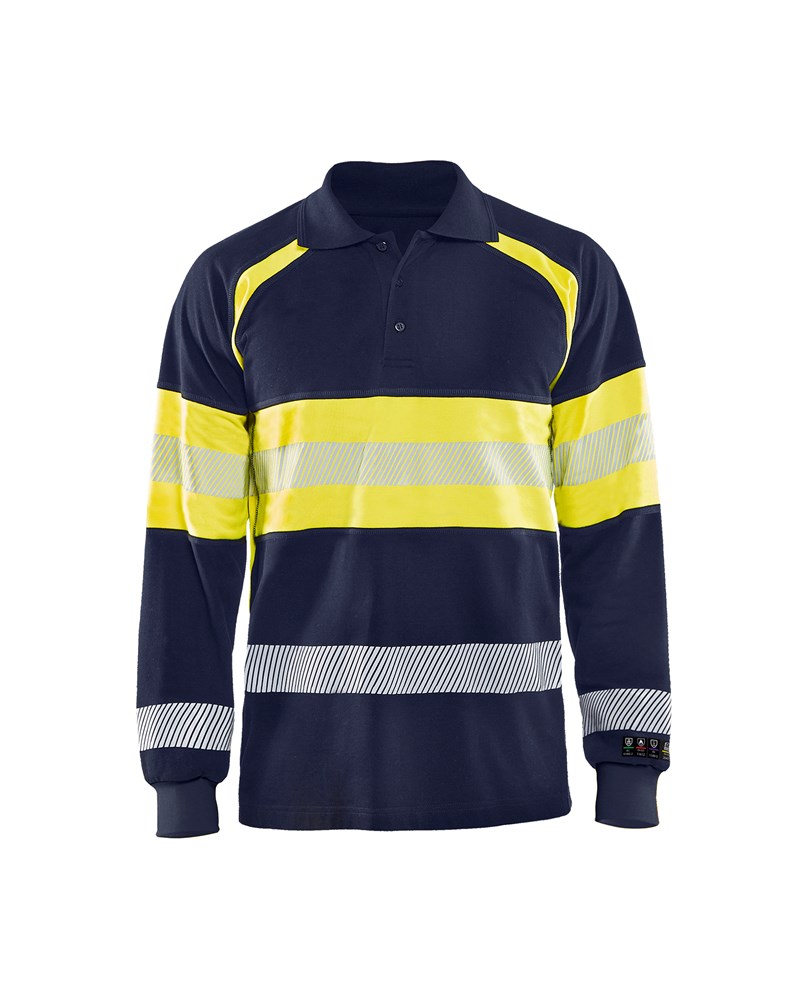 Blaklader Multinorm piqué polo lange mouw 3438  Marine/High Vis Geel