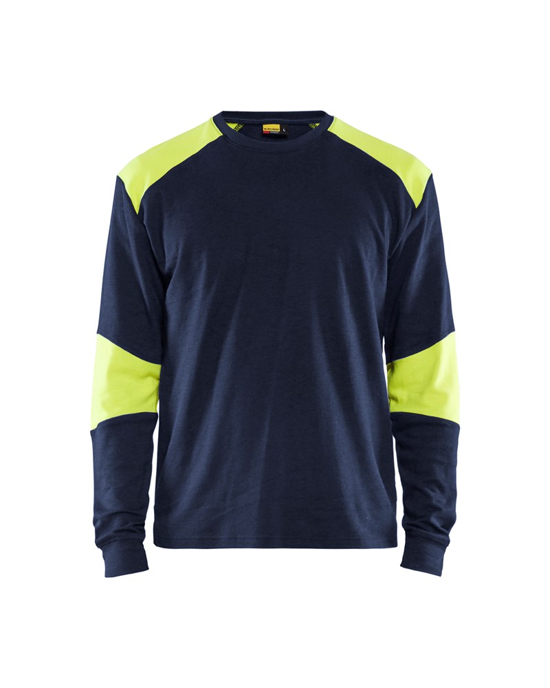 Blaklader Vlamvertragend T-shirt lange mouwen 3457  Marine/High Vis Geel