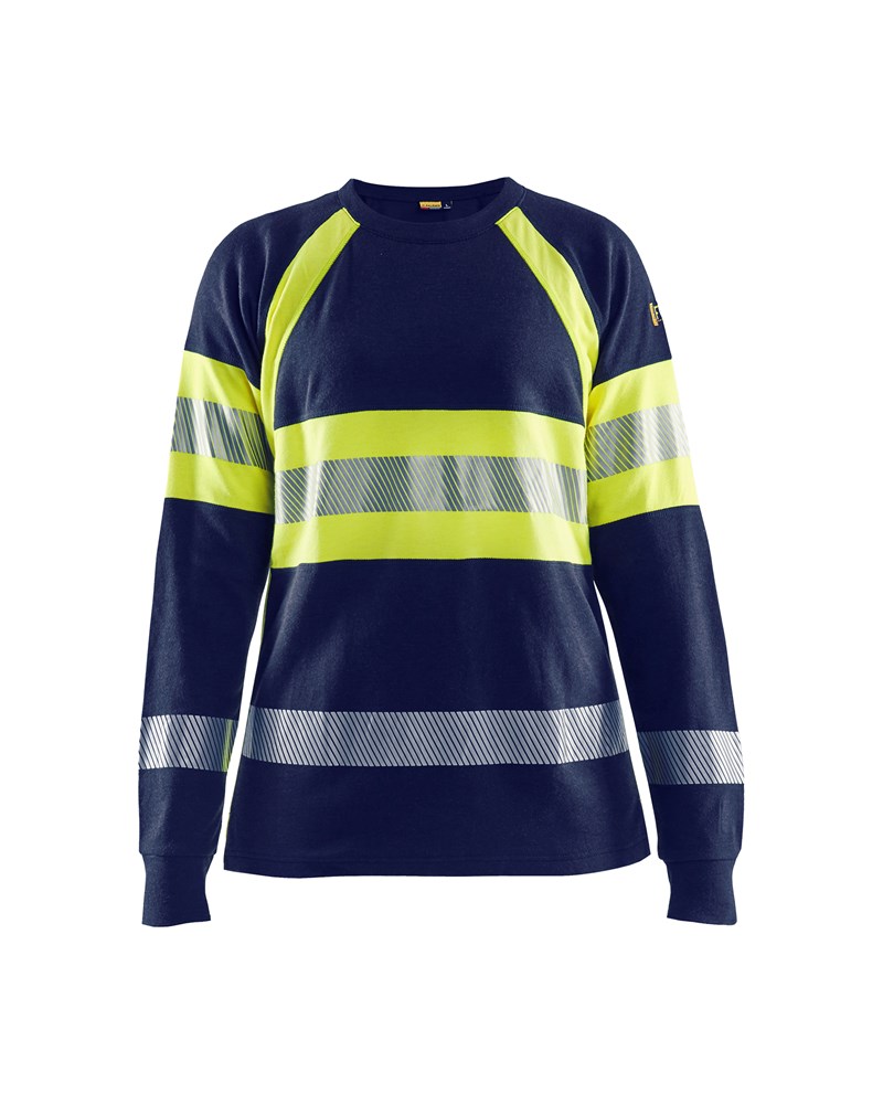 Blaklader Vlamvertragend dames-T-shirt met lange mouwen 3494  Marine/High Vis Geel